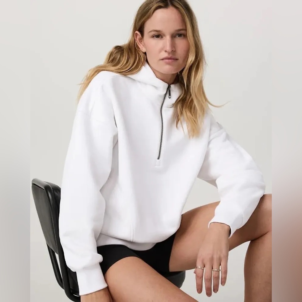 VUORI Restore Relaxed Half Zip Hoodie in White XS